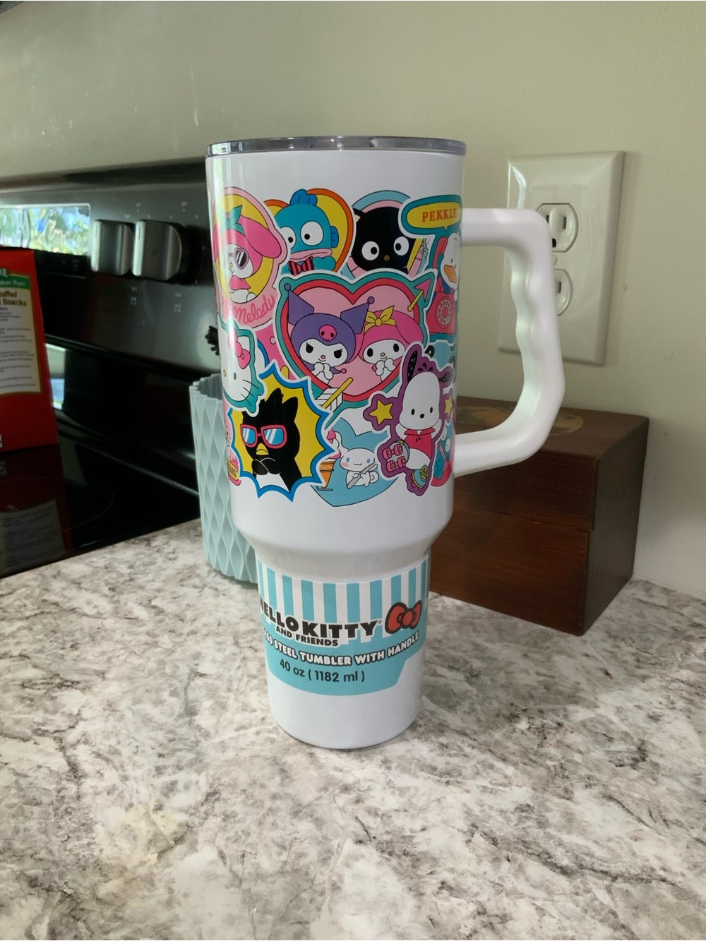 Sanrio White Travel Tumbler with Multicolor Character Art